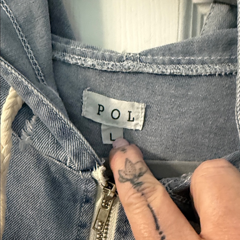 POL Large Denim and Lace Hooded Zip-Front Jacket NEW - Picture 3 of 4